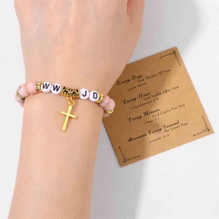 Bracciale con ciondolo a croce WWJD in pietra naturale Olivenorma 