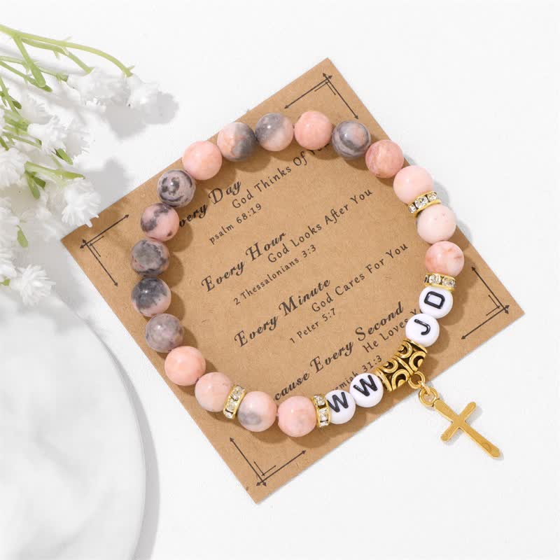 Bracciale con ciondolo a croce WWJD in pietra naturale Olivenorma 