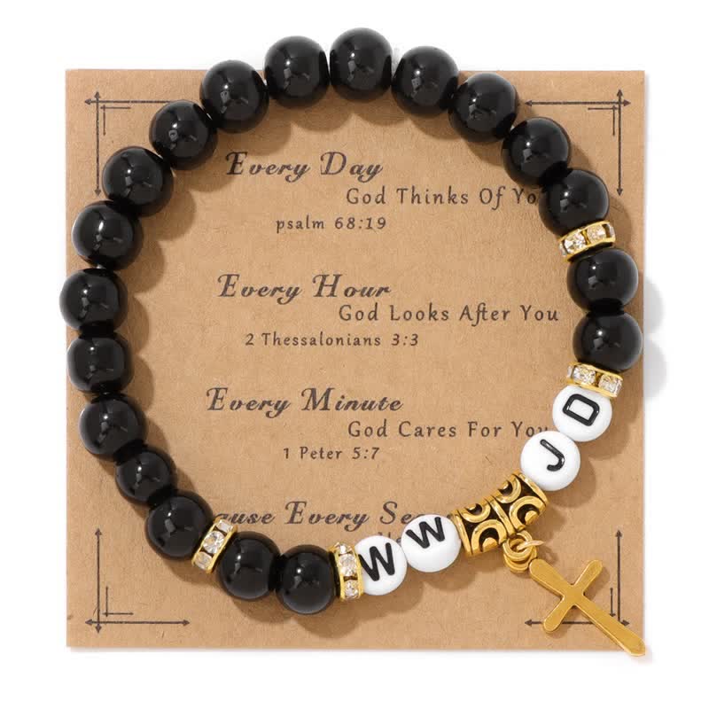 Bracciale con ciondolo a croce WWJD in pietra naturale Olivenorma 