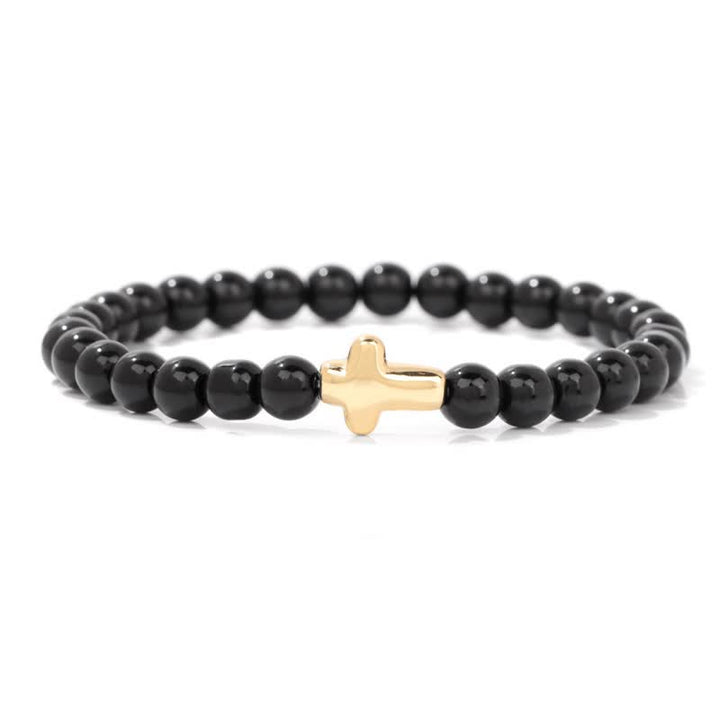 Olivenorma Bracciale con ciondolo a croce in pietra naturale da 6 mm 