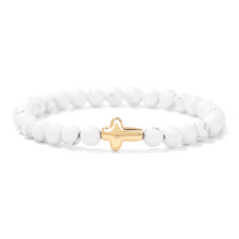 Olivenorma Bracciale con ciondolo a croce in pietra naturale da 6 mm 