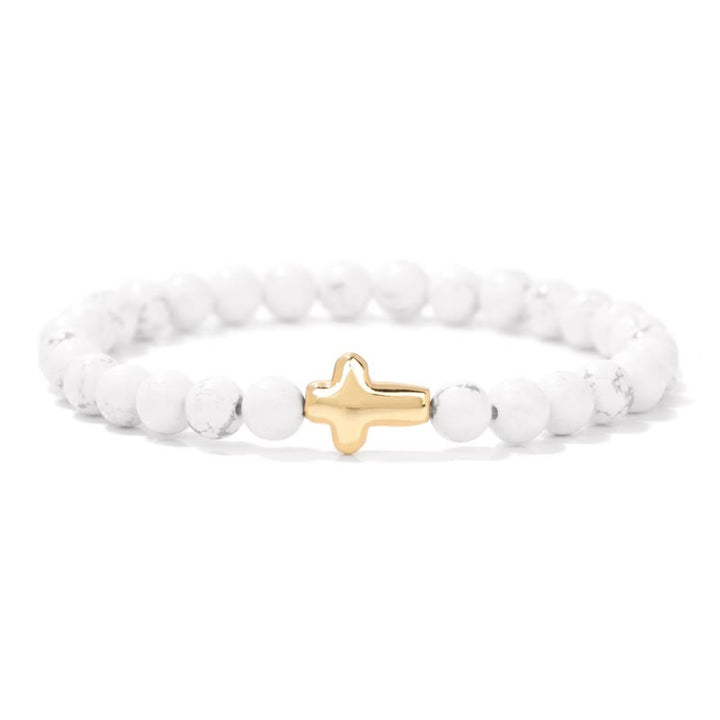 Olivenorma Bracciale con ciondolo a croce in pietra naturale da 6 mm 