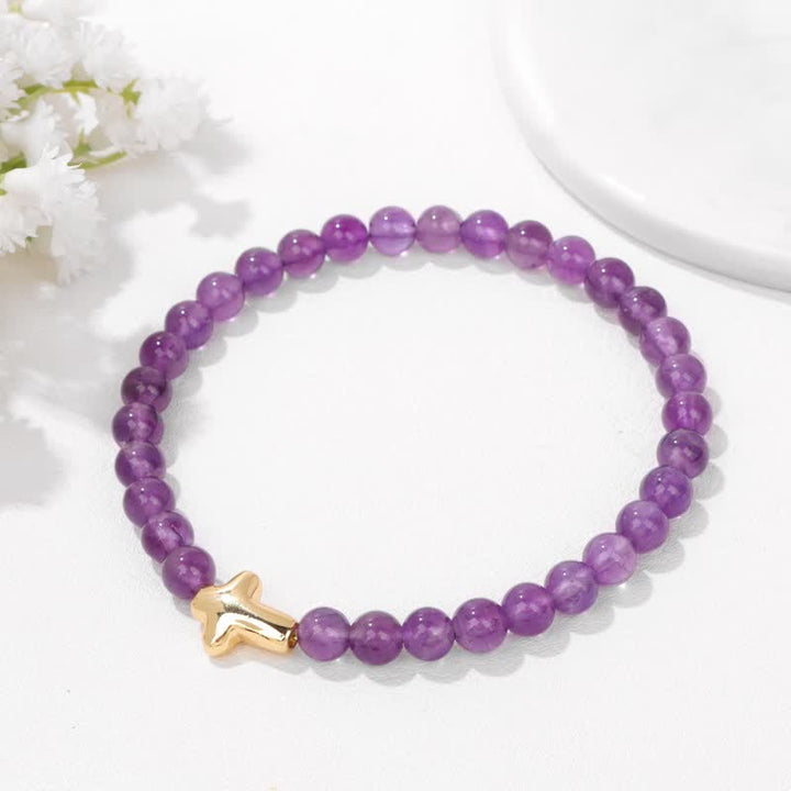 Olivenorma Bracciale con ciondolo a croce in pietra naturale da 6 mm 