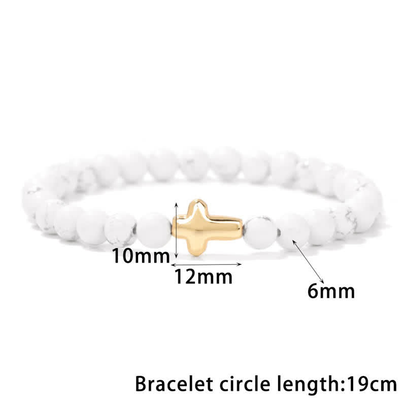 Olivenorma Bracciale con ciondolo a croce in pietra naturale da 6 mm 