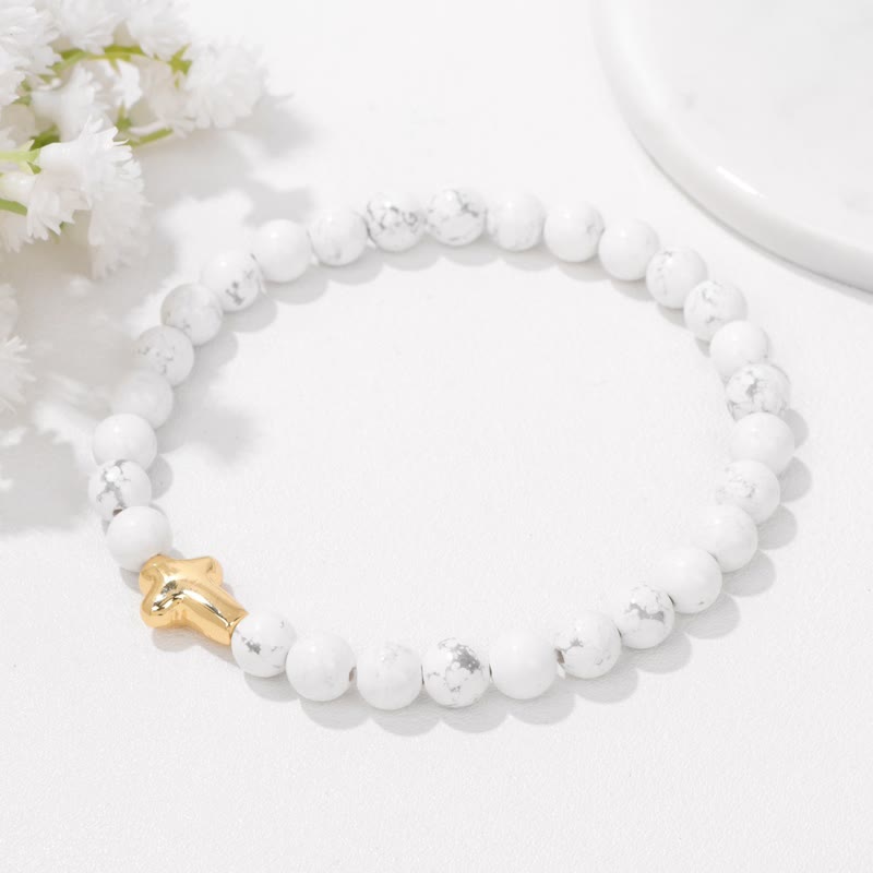 Olivenorma Bracciale con ciondolo a croce in pietra naturale da 6 mm 