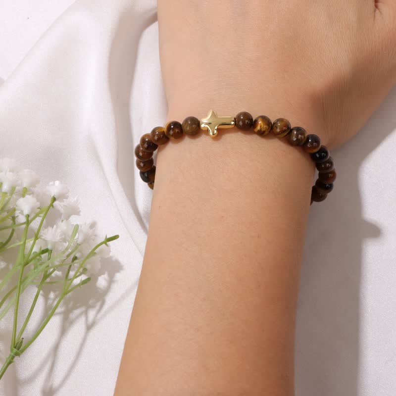 Olivenorma Bracciale con ciondolo a croce in pietra naturale da 6 mm 