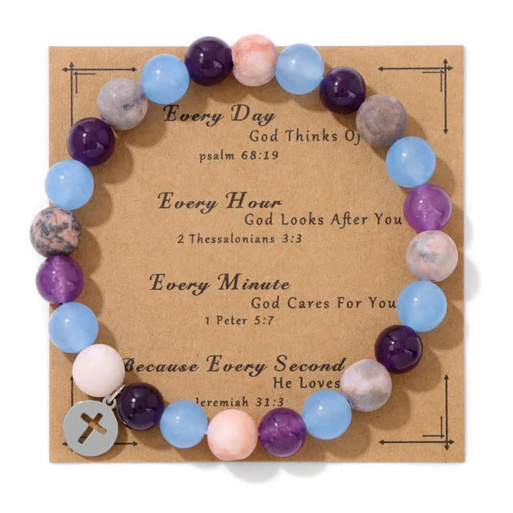 Olivenorma Bracciale con ciondolo a croce in pietra naturale da 8 mm 