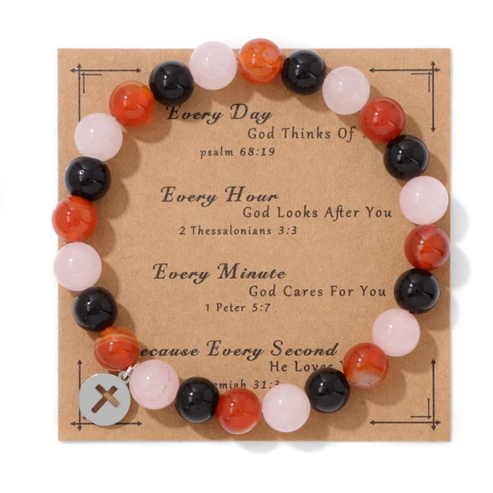 Olivenorma Bracciale con ciondolo a croce in pietra naturale da 8 mm 