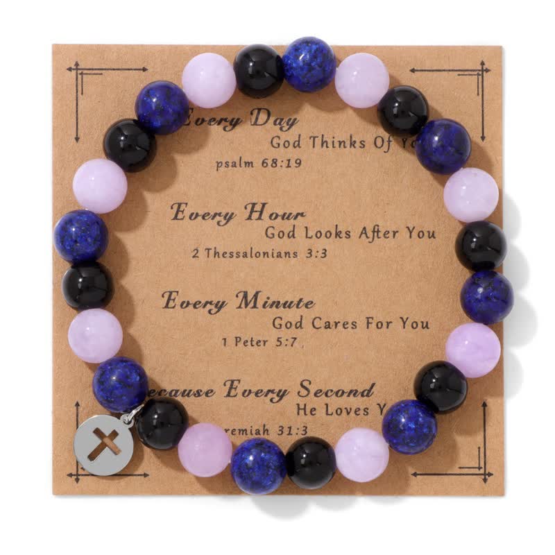 Olivenorma Bracciale con ciondolo a croce in pietra naturale da 8 mm 