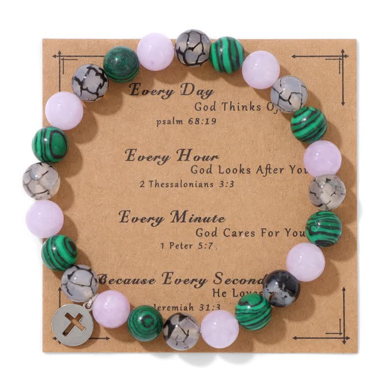 Olivenorma Bracciale con ciondolo a croce in pietra naturale da 8 mm 