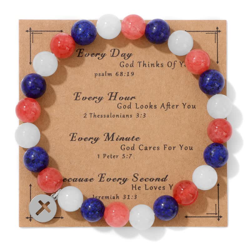 Olivenorma Bracciale con ciondolo a croce in pietra naturale da 8 mm 