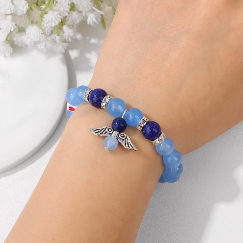 Olivenorma Bracciale con ciondolo a forma di ala d'angelo con perline in pietra naturale da 8 mm 