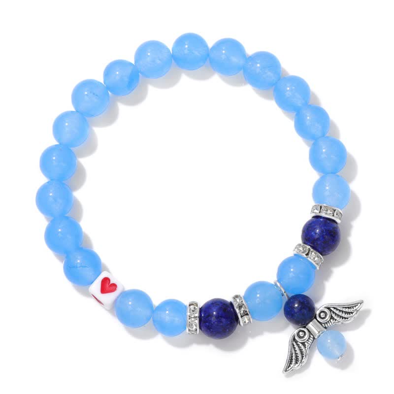 Olivenorma Bracciale con ciondolo a forma di ala d'angelo con perline in pietra naturale da 8 mm 