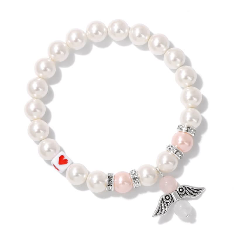 Olivenorma Bracciale con ciondolo a forma di ala d'angelo con perline in pietra naturale da 8 mm 