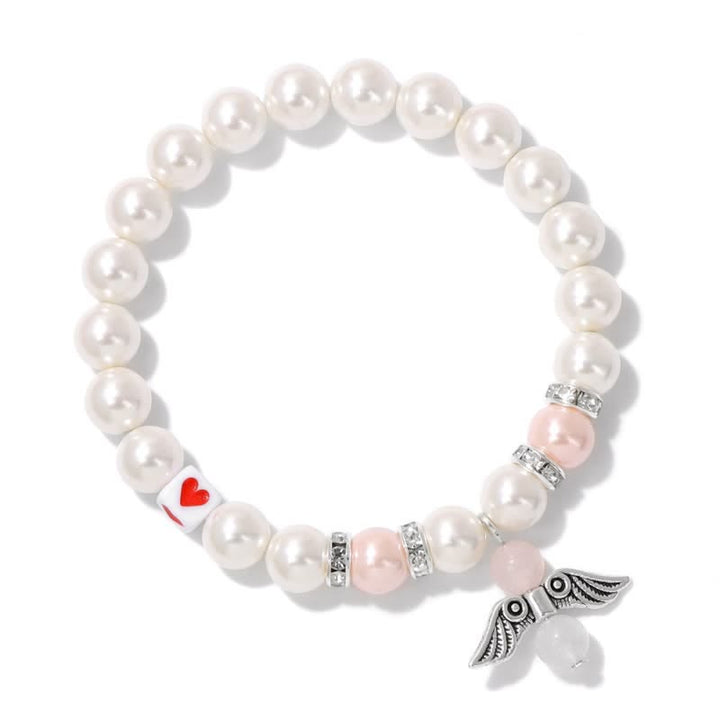 Olivenorma Bracciale con ciondolo a forma di ala d'angelo con perline in pietra naturale da 8 mm 