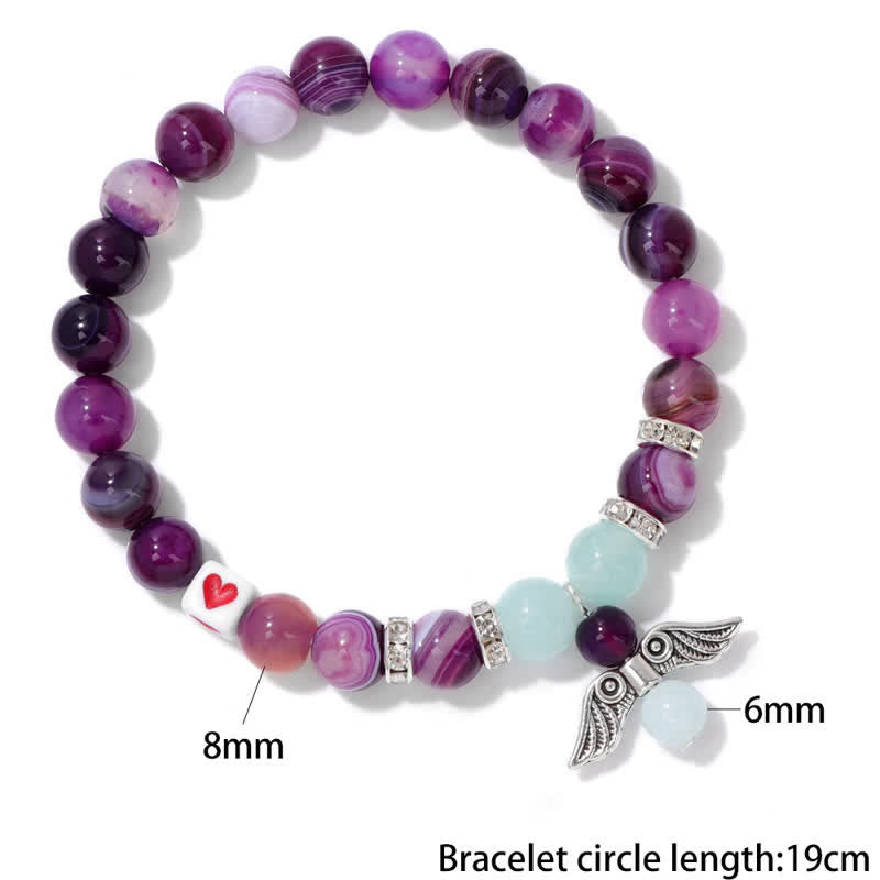 Olivenorma Bracciale con ciondolo a forma di ala d'angelo con perline in pietra naturale da 8 mm 