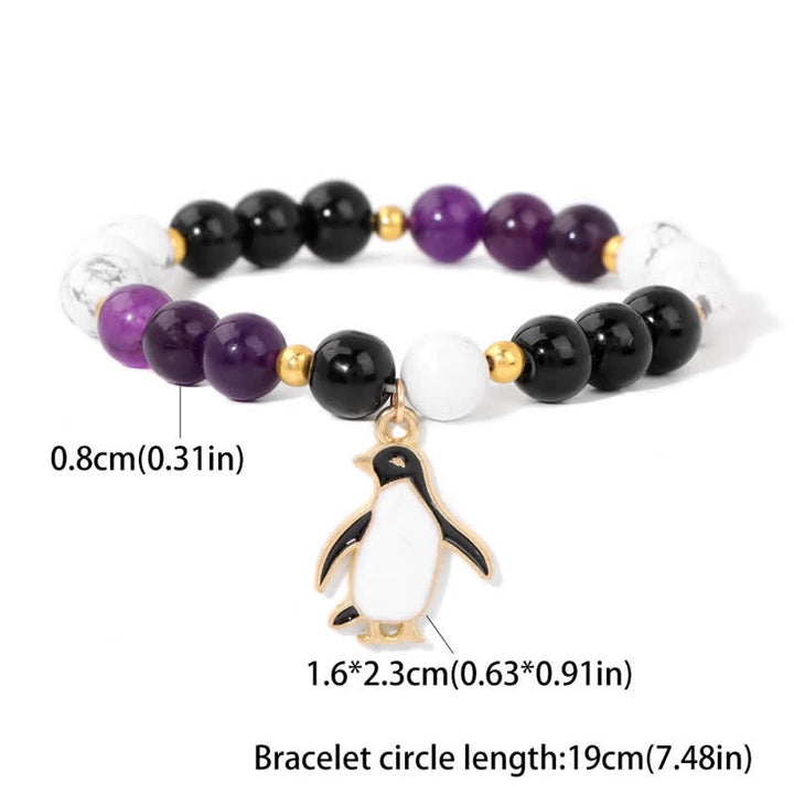 Olivenorma Bracciale con ciondolo a forma di pinguino con perline in pietra naturale da 8 mm