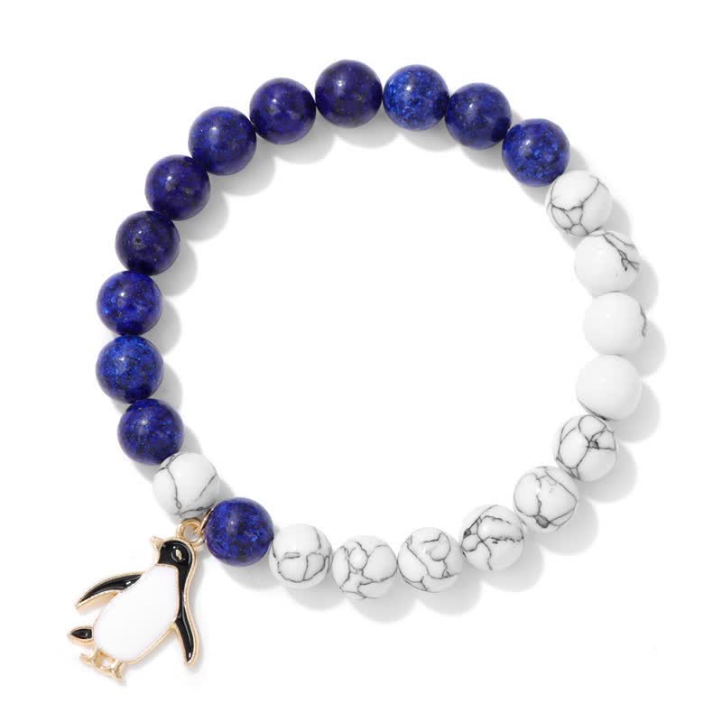 Olivenorma Bracciale con ciondolo a forma di pinguino con perline in pietra naturale da 8 mm