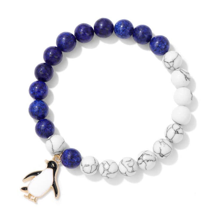 Olivenorma Bracciale con ciondolo a forma di pinguino con perline in pietra naturale da 8 mm