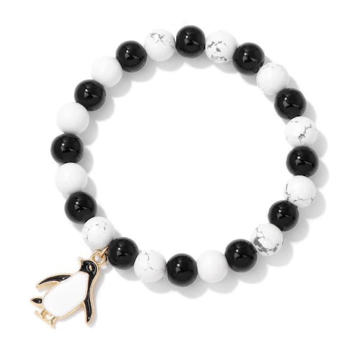 Olivenorma Bracciale con ciondolo a forma di pinguino con perline in pietra naturale da 8 mm