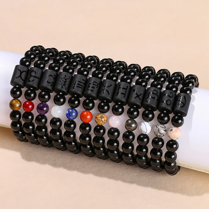 Olivenorma Bracciale Zodiaco con Perline di Ossidiana Naturale da 8 mm 