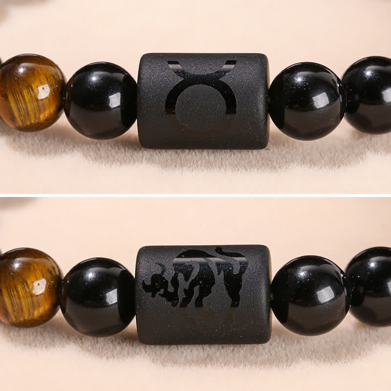 Olivenorma Bracciale Zodiaco con Perline di Ossidiana Naturale da 8 mm 