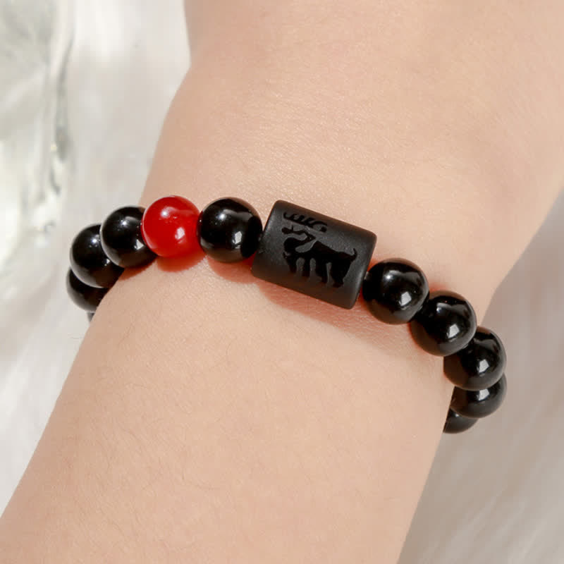 Olivenorma Bracciale Zodiaco con Perline di Ossidiana Naturale da 8 mm 