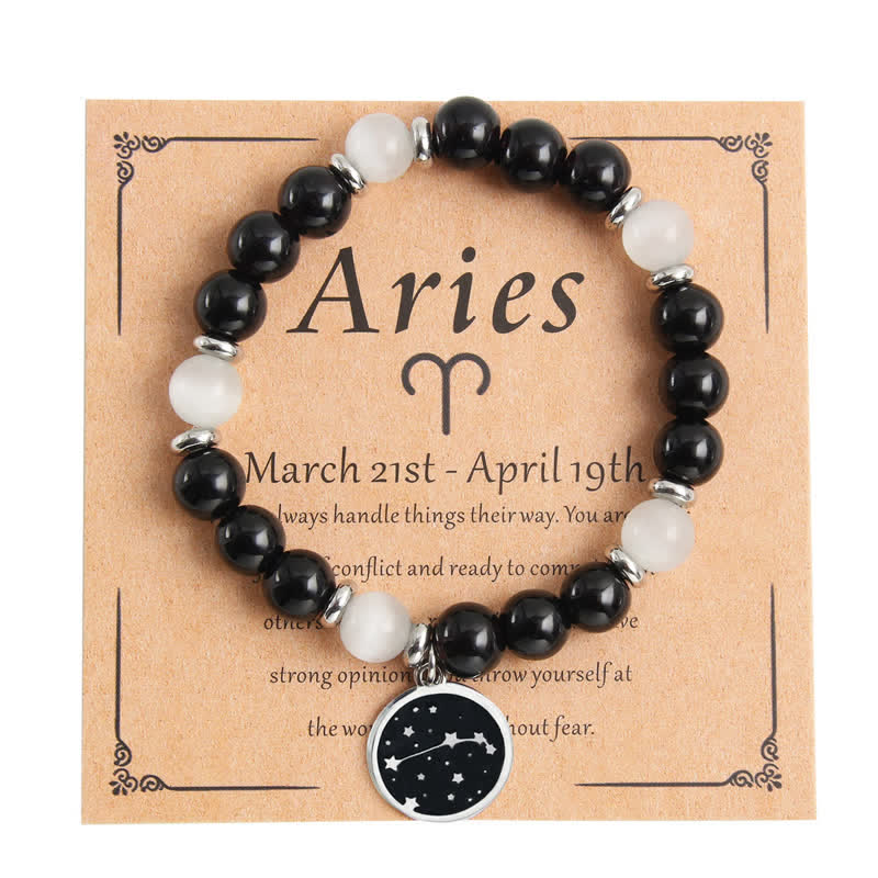 Olivenorma Bracciale Zodiaco in Acciaio Inossidabile con Perline in Pietra Naturale