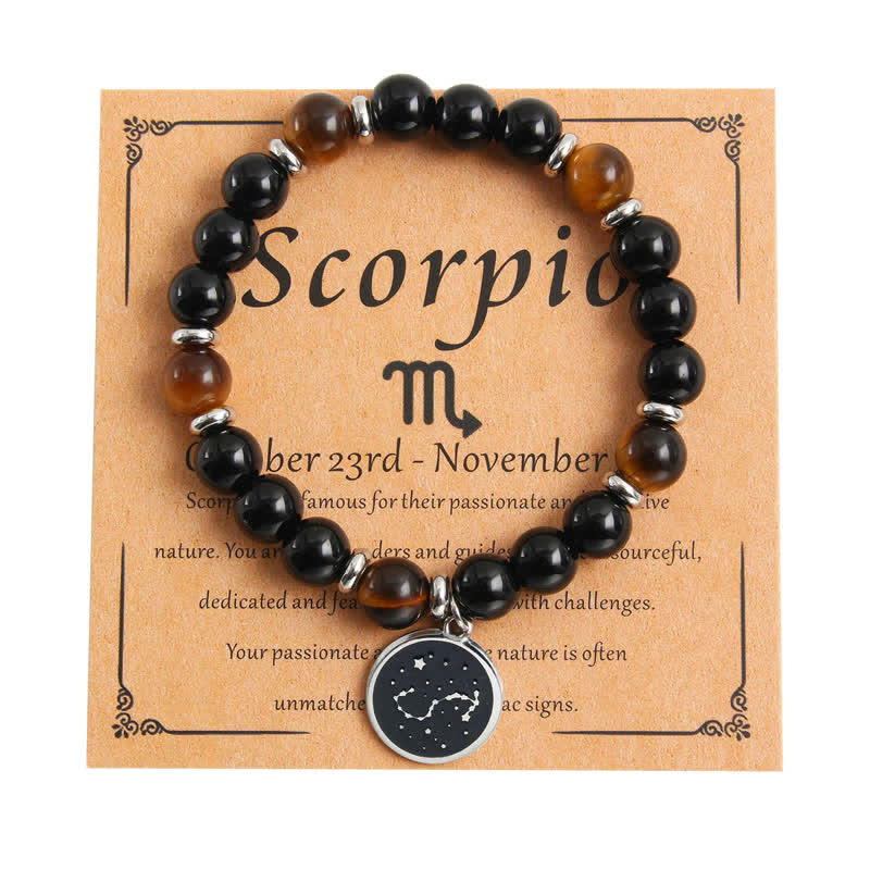 Olivenorma Bracciale Zodiaco in Acciaio Inossidabile con Perline in Pietra Naturale