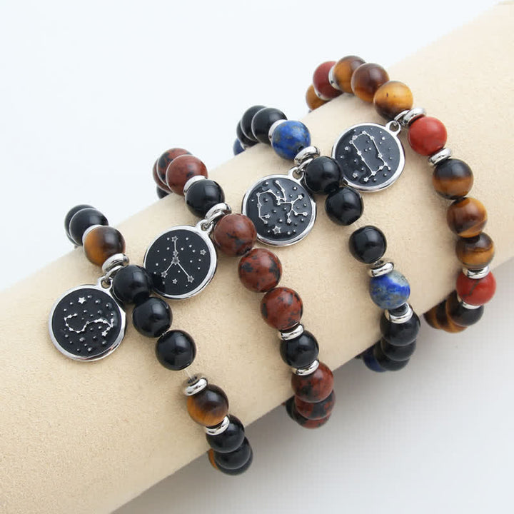 Olivenorma Bracciale Zodiaco in Acciaio Inossidabile con Perline in Pietra Naturale