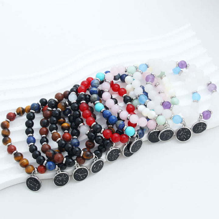 Olivenorma Bracciale Zodiaco in Acciaio Inossidabile con Perline in Pietra Naturale