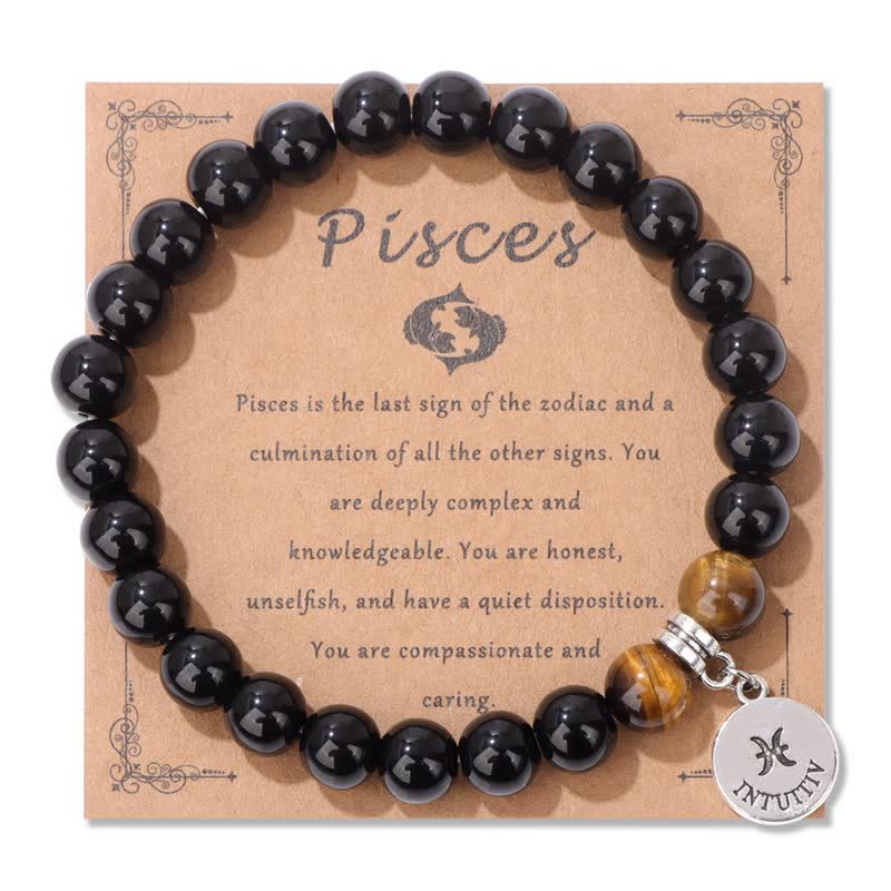 Bracciale con ciondolo zodiacale in perline di occhio di tigre in ossidiana Olivenorma