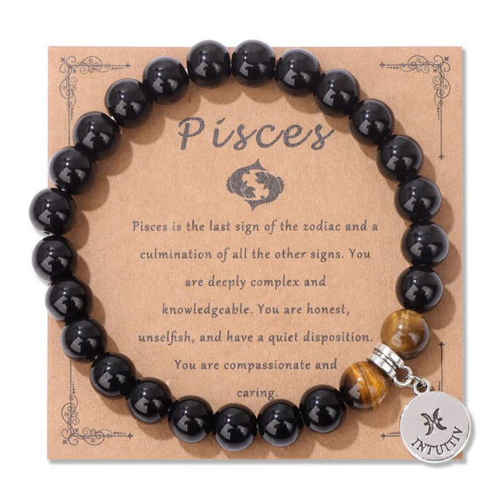 Bracciale con ciondolo zodiacale in perline di occhio di tigre in ossidiana Olivenorma