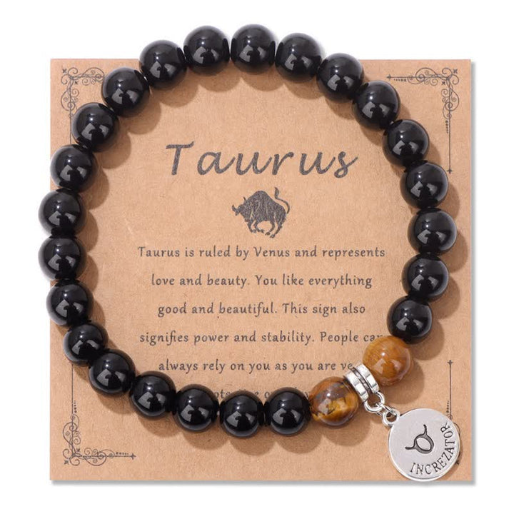 Bracciale con ciondolo zodiacale in perline di occhio di tigre in ossidiana Olivenorma
