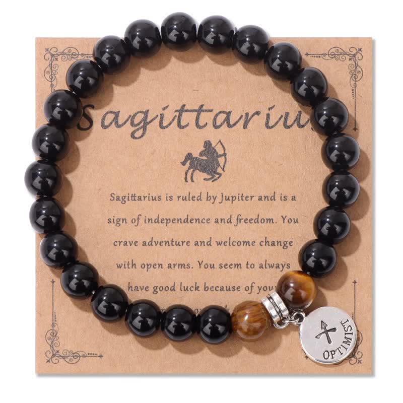 Bracciale con ciondolo zodiacale in perline di occhio di tigre in ossidiana Olivenorma