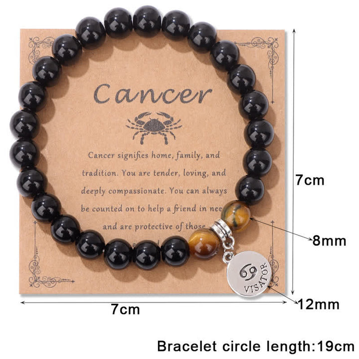 Bracciale con ciondolo zodiacale in perline di occhio di tigre in ossidiana Olivenorma