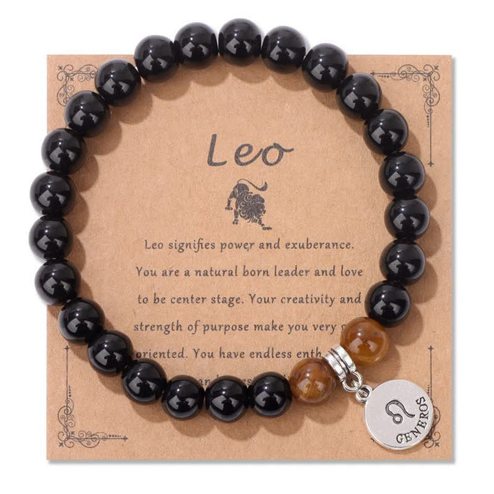 Bracciale con ciondolo zodiacale in perline di occhio di tigre in ossidiana Olivenorma