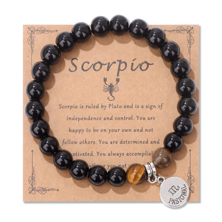 Bracciale con ciondolo zodiacale in perline di occhio di tigre in ossidiana Olivenorma
