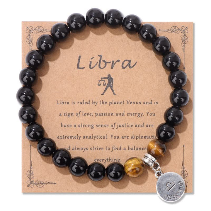 Bracciale con ciondolo zodiacale in perline di occhio di tigre in ossidiana Olivenorma