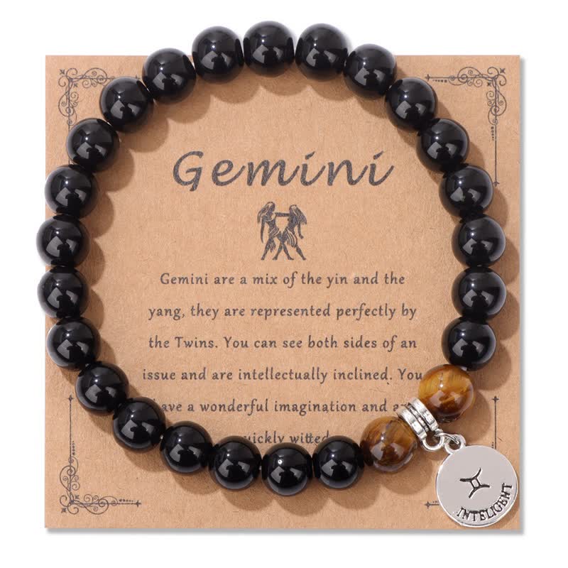 Bracciale con ciondolo zodiacale in perline di occhio di tigre in ossidiana Olivenorma