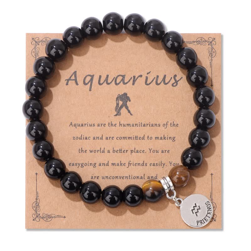 Bracciale con ciondolo zodiacale in perline di occhio di tigre in ossidiana Olivenorma
