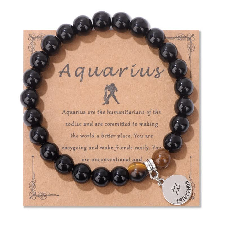 Bracciale con ciondolo zodiacale in perline di occhio di tigre in ossidiana Olivenorma