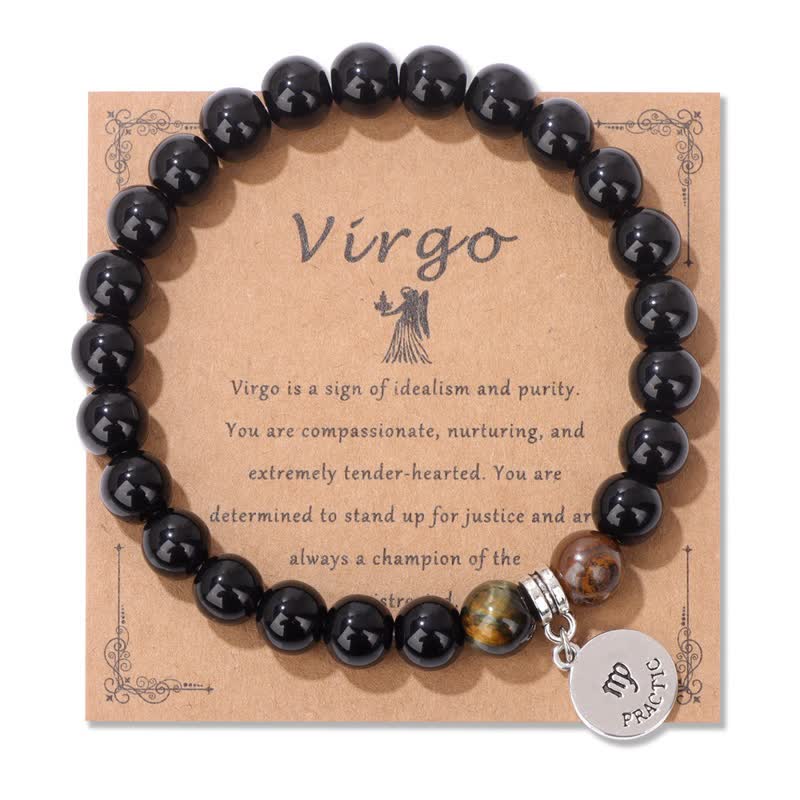Bracciale con ciondolo zodiacale in perline di occhio di tigre in ossidiana Olivenorma