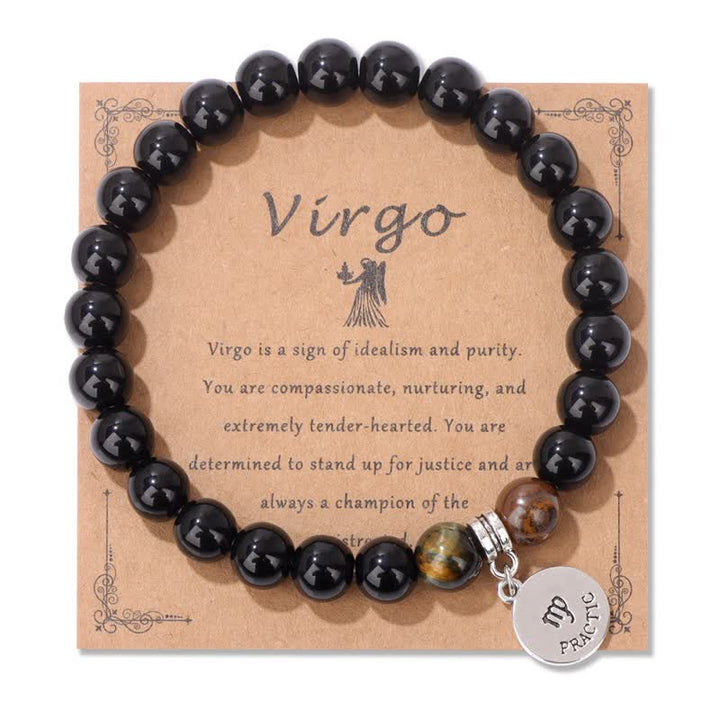 Bracciale con ciondolo zodiacale in perline di occhio di tigre in ossidiana Olivenorma