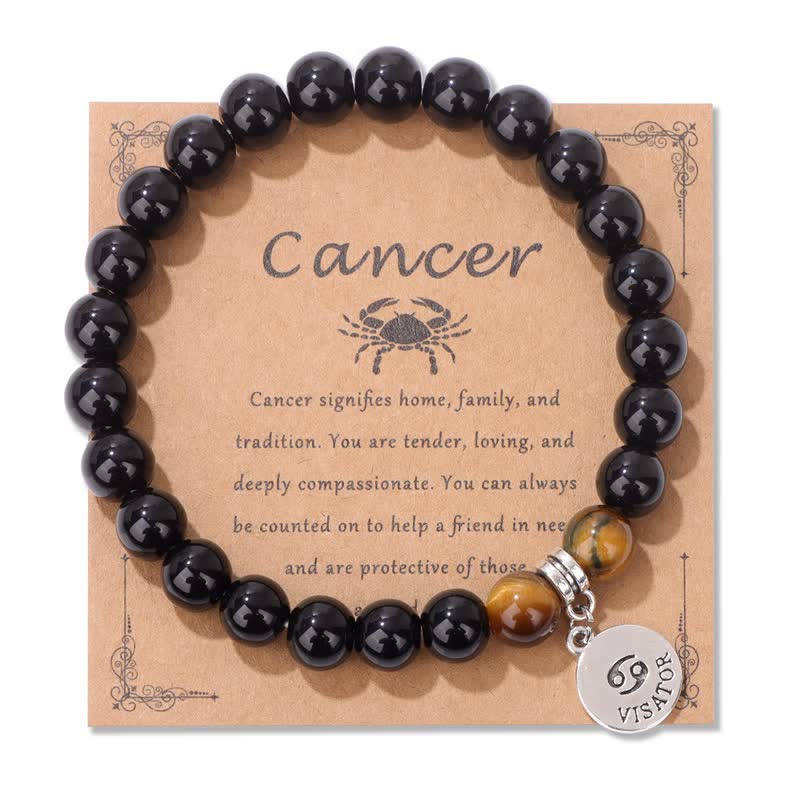 Bracciale con ciondolo zodiacale in perline di occhio di tigre in ossidiana Olivenorma