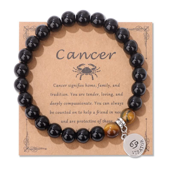 Bracciale con ciondolo zodiacale in perline di occhio di tigre in ossidiana Olivenorma