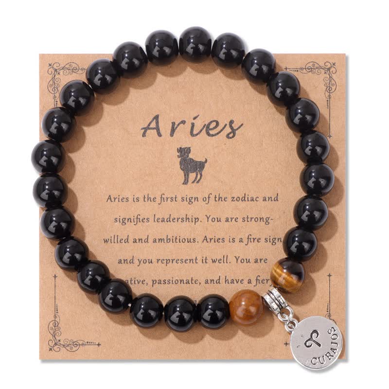 Bracciale con ciondolo zodiacale in perline di occhio di tigre in ossidiana Olivenorma