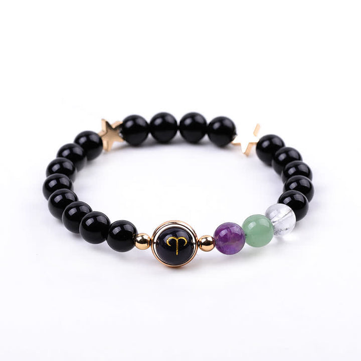 Olivenorma Bracciale con perline in pietra naturale e pentagramma zodiacale doppio 