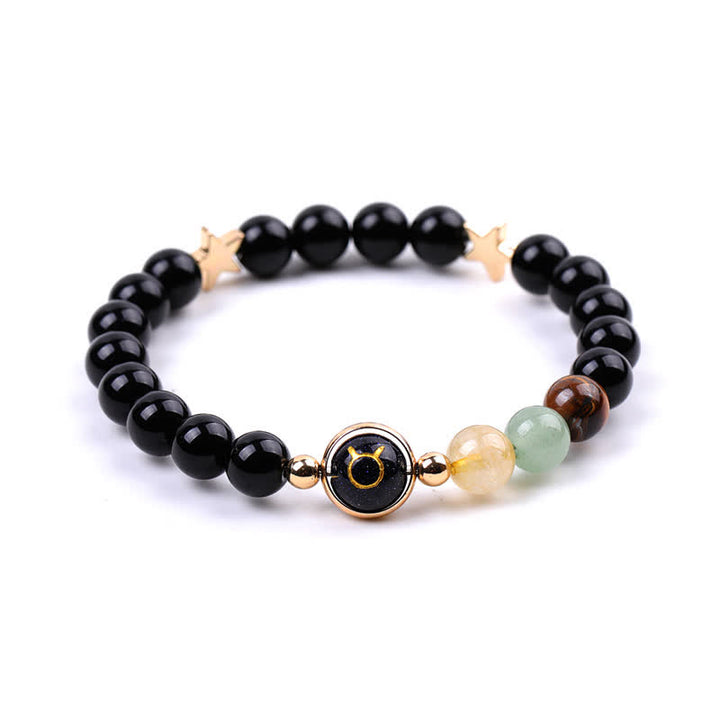 Olivenorma Bracciale con perline in pietra naturale e pentagramma zodiacale doppio 
