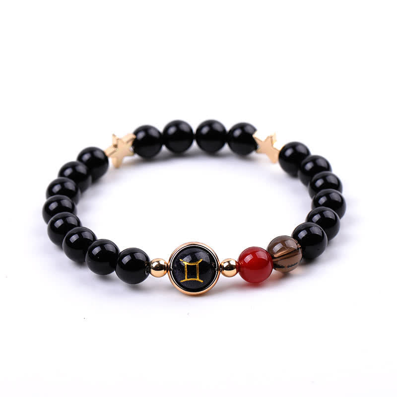 Olivenorma Bracciale con perline in pietra naturale e pentagramma zodiacale doppio 